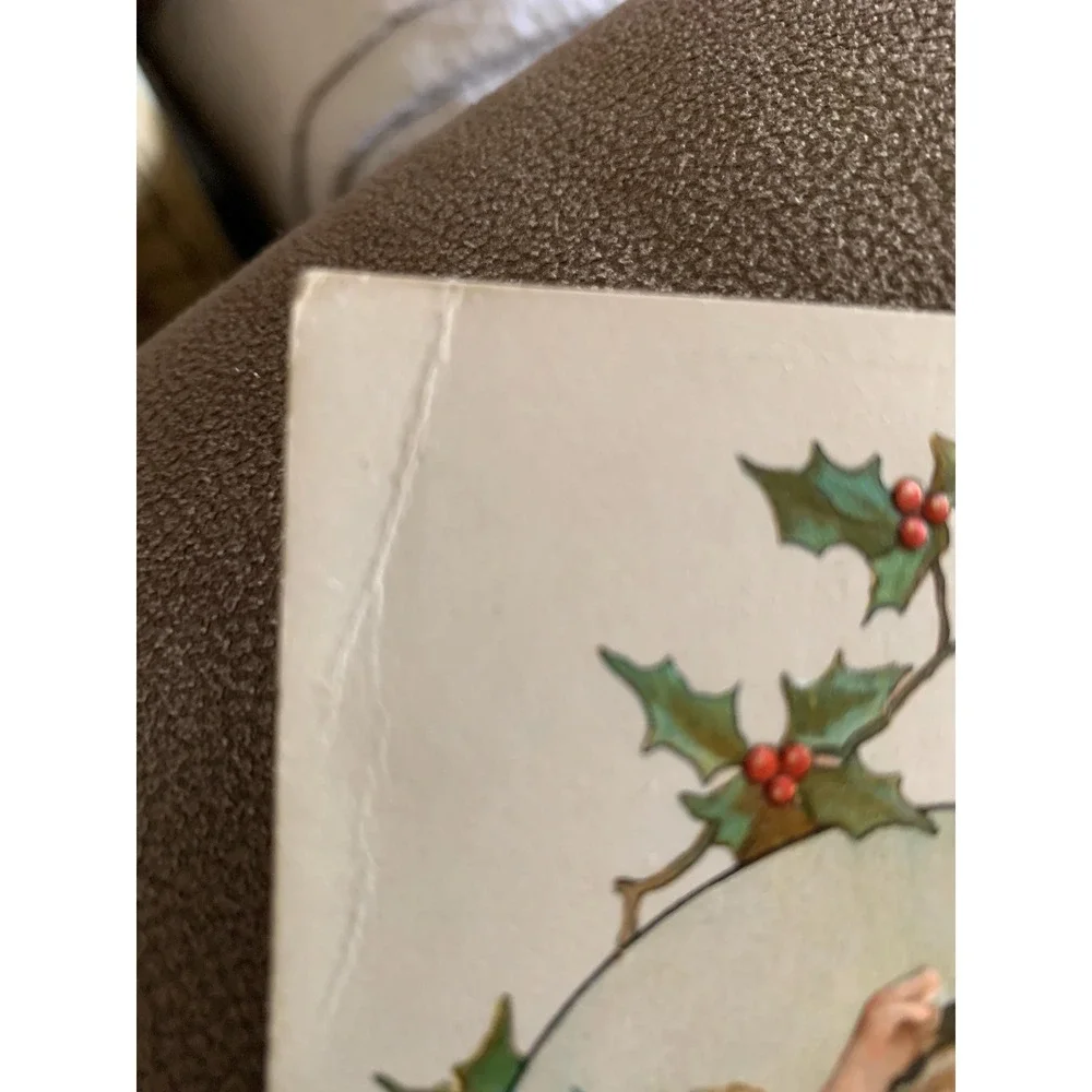 VTG Old World Germany Christmas Postcard Santa Claus Holly KBG Signed‎ Embossed